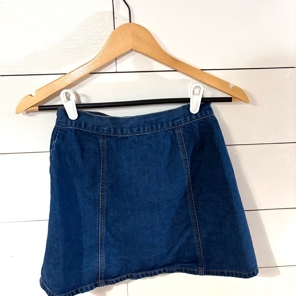 BDG Blue A-Line Skirt with Button Detail - Picture 4 of 4